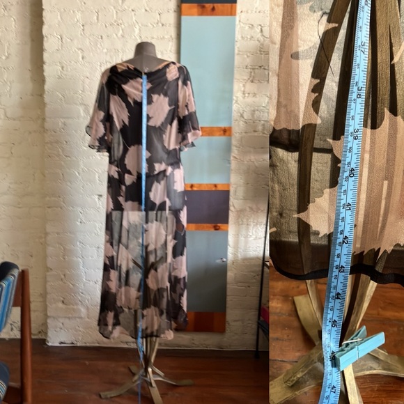 Vintage 20s leaf pattern sheer midi dress size small - Picture 5 of 16